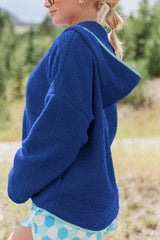 Sherpa Quarter-Zip Dropped Shoulder Hoodie OutfitFlow