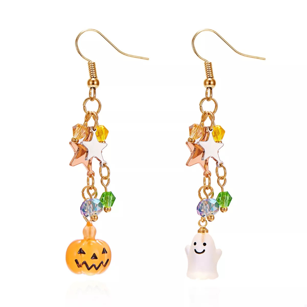 Halloween Asymmetrical Pumpkin Ghost Earrings OutfitFlow