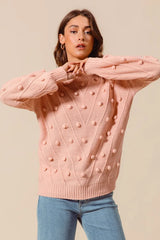 SO ME Pom Pom Textured Knit Sweater Top Trendsi