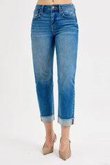 RISEN Full Size High Rise Boyfriend Fit Ankle Jeans Plus SIze OutfitFlow