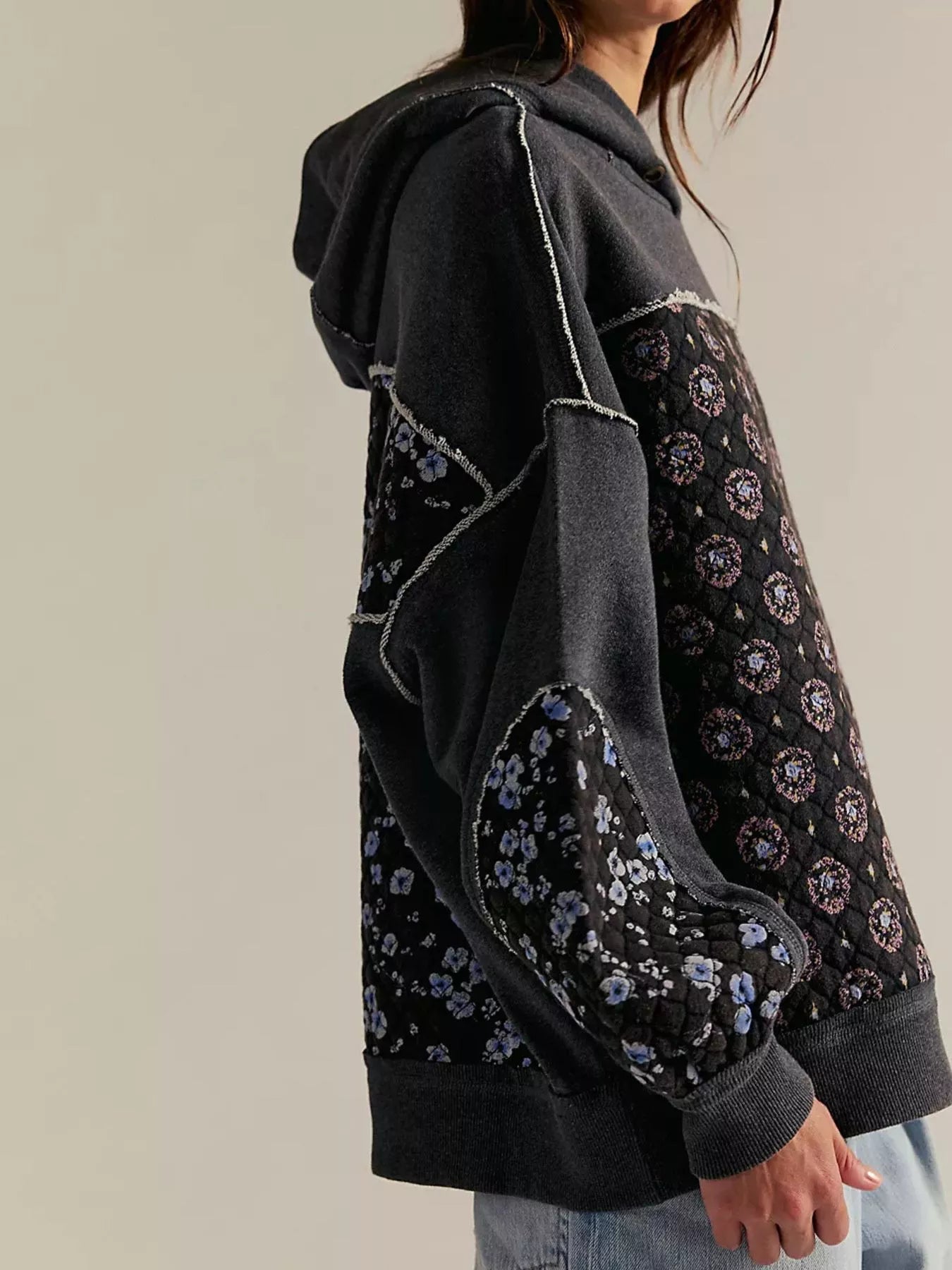 Exposed Seam Dropped Shoulder Hoodie OutfitFlow