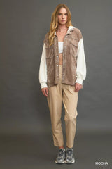 Umgee Contrast Hooded Chenille Jacket OutfitFlow