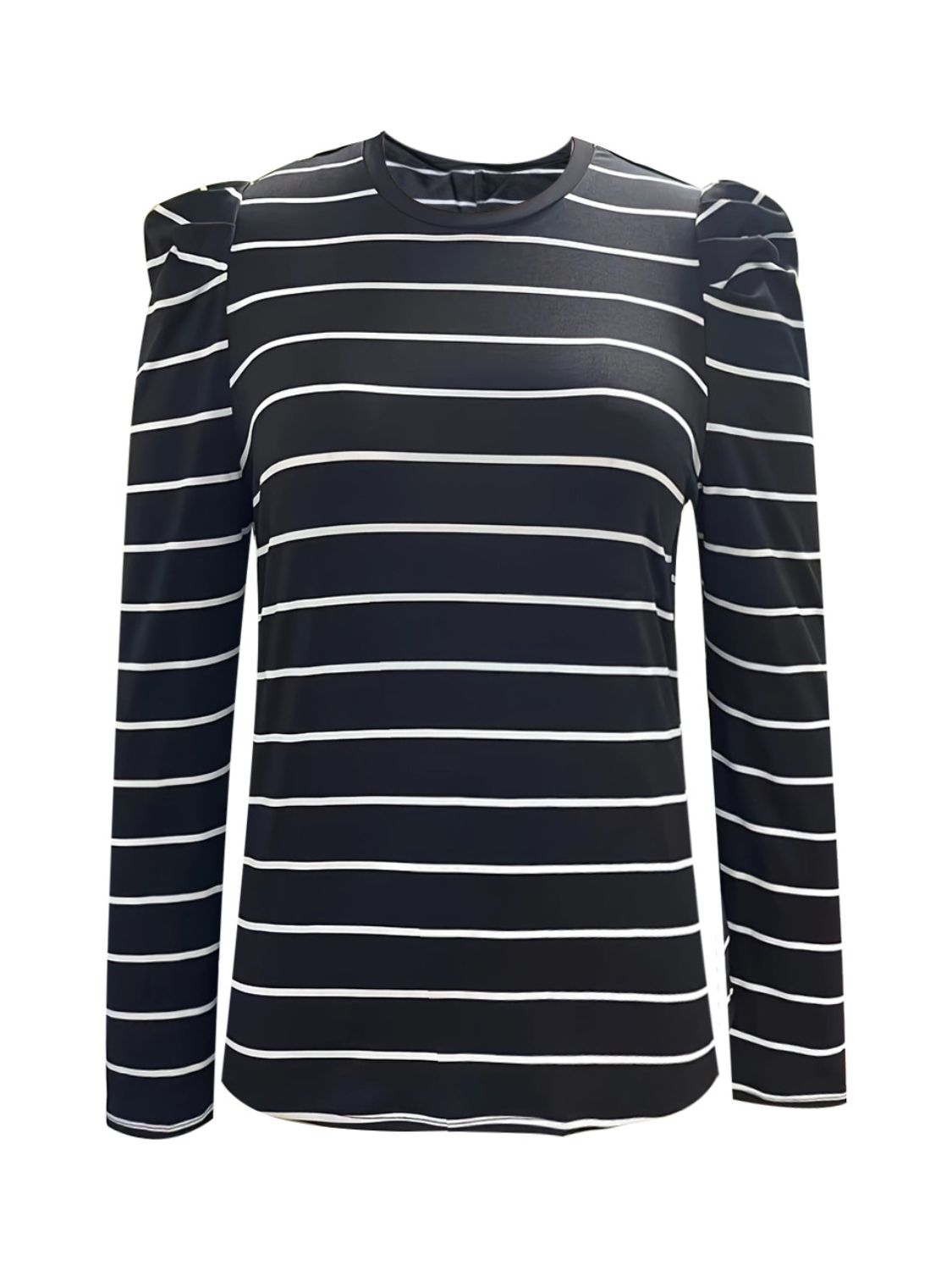 Outfit Flow - Full Size Striped Round Neck Puff Sleeve T-Shirt