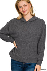 Zenana Ribbed Long Sleeve Hoodie BLACK OutfitFlow
