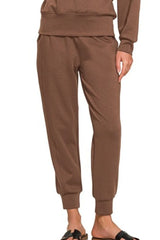 Zenana Scuba Crewneck Pullover & Joggers 2 Pieces Set OutfitFlow