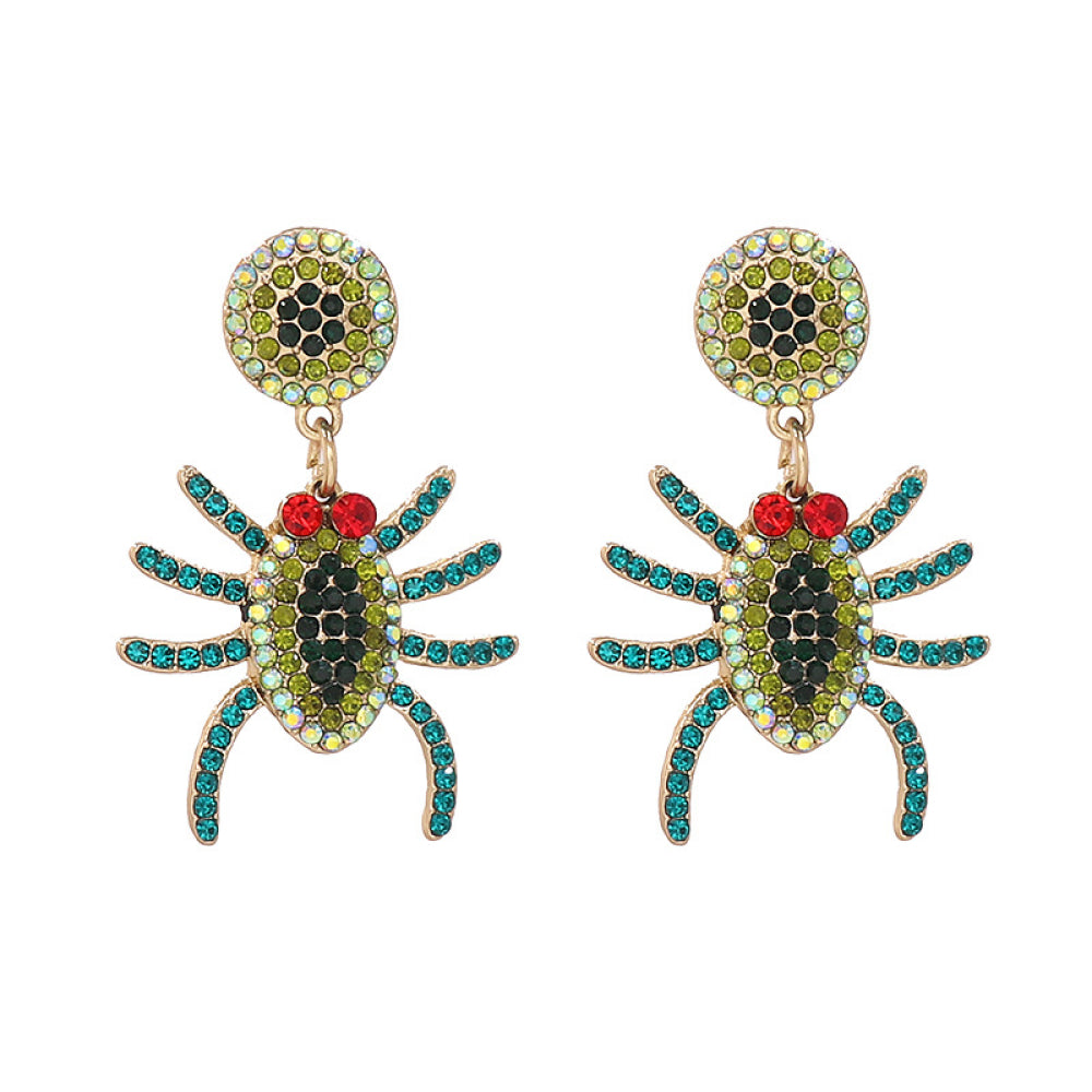 Spider Rhinestone Alloy Earrings Yellow-Green One Size OutfitFlow