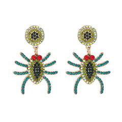 Spider Rhinestone Alloy Earrings Yellow-Green One Size OutfitFlow