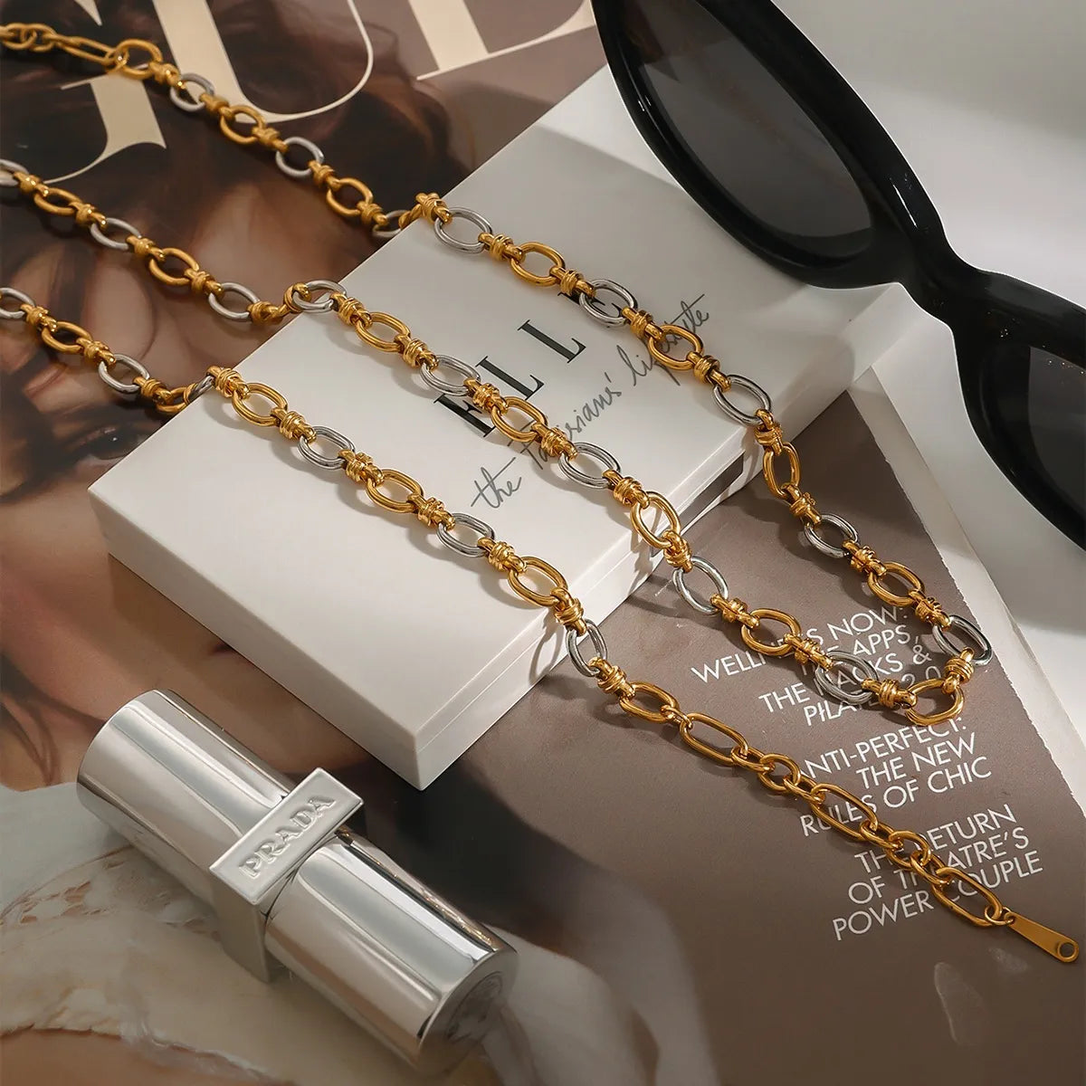 Two-Tone Chain Link Jewelry Set OutfitFlow