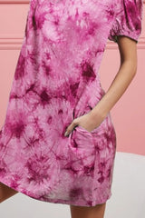 BiBi Puff Sleeve With Side Pockets Tie Dye Dress OutfitFlow