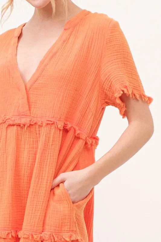 And The Why Washed Frayed Detail Tiered Dress OutfitFlow