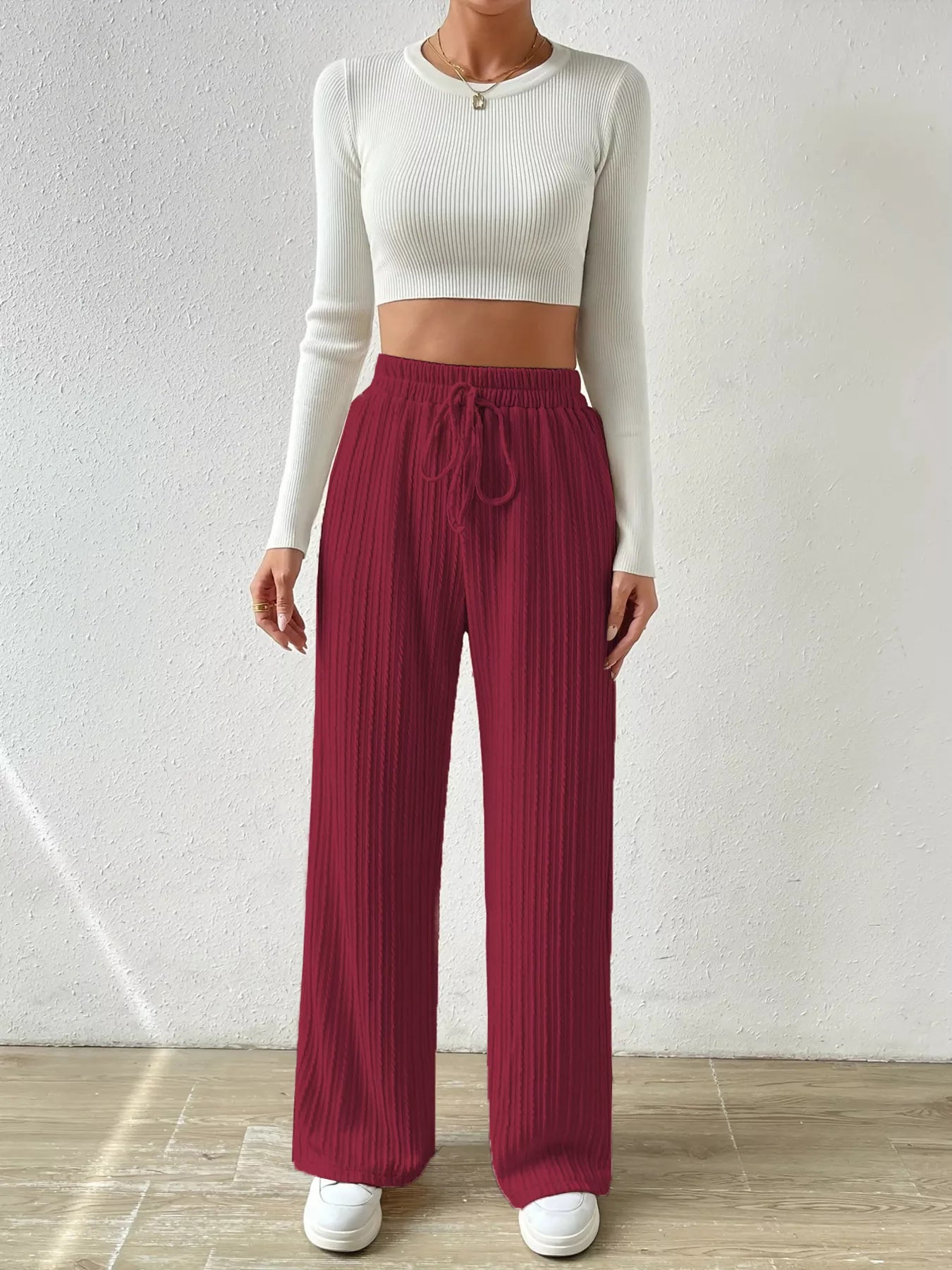 Drawstring Wide Leg Pants OutfitFlow
