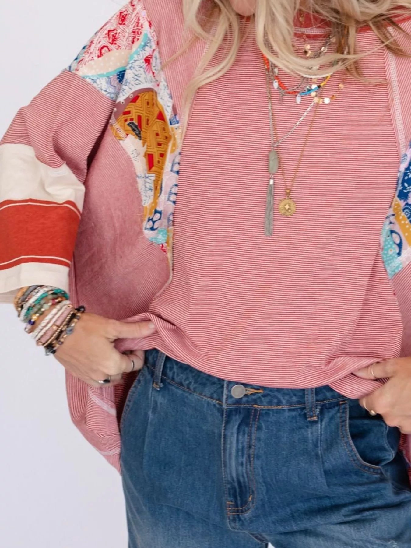 Striped Floral Long Sleeve T-Shirt OutfitFlow