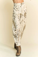 Davi & Dani Abstract Tie Dye Dot Lace Detail Barrel Pants OutfitFlow