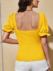 Sweetheart Neck Short Sleeve Top OutfitFlow