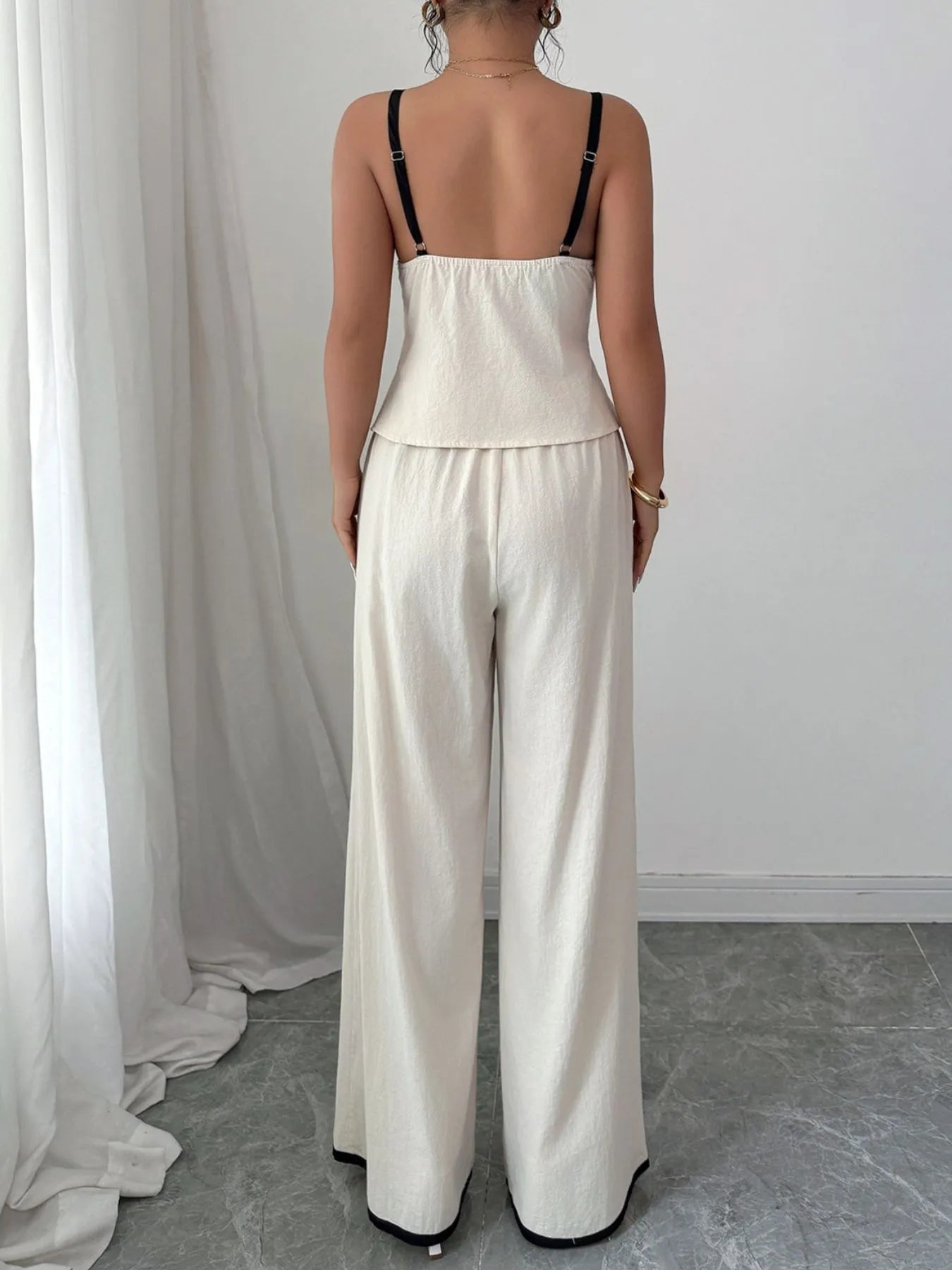 Tie Front Cami and Pants Set OutfitFlow
