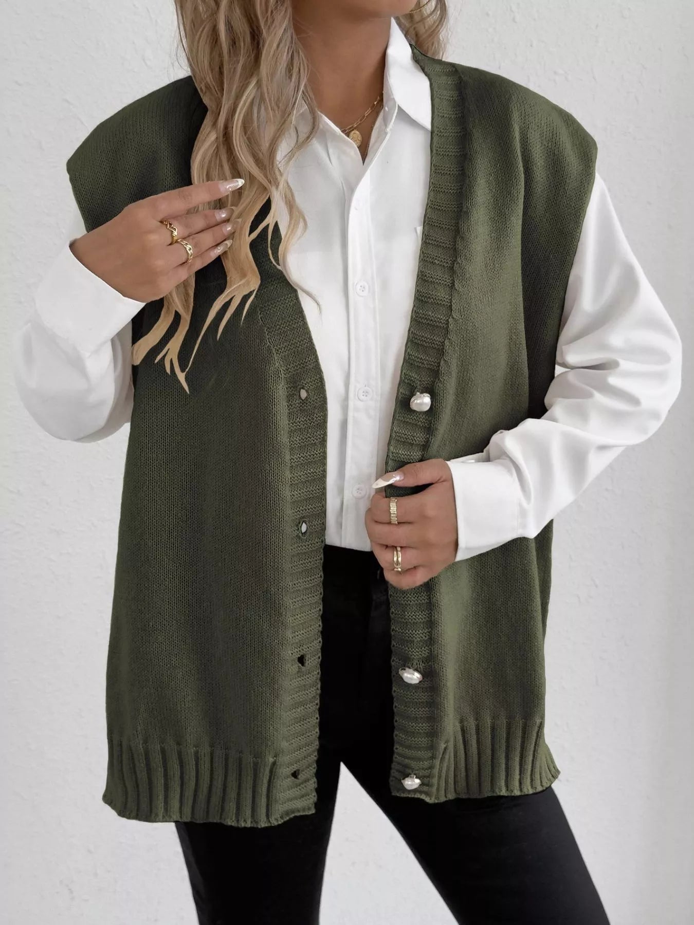 Button-Down Button Up Sweater Vest Trendsi