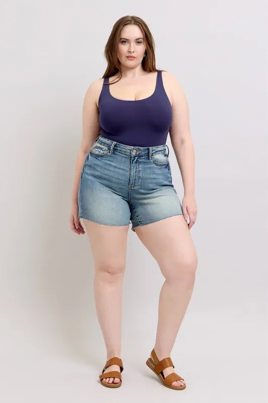 Judy Blue Full Size High Waist Star Seam Detail Denim Shorts Plus Size OutfitFlow