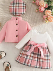 Children's Plaid 3-Piece Outfit Set Pink Trendsi