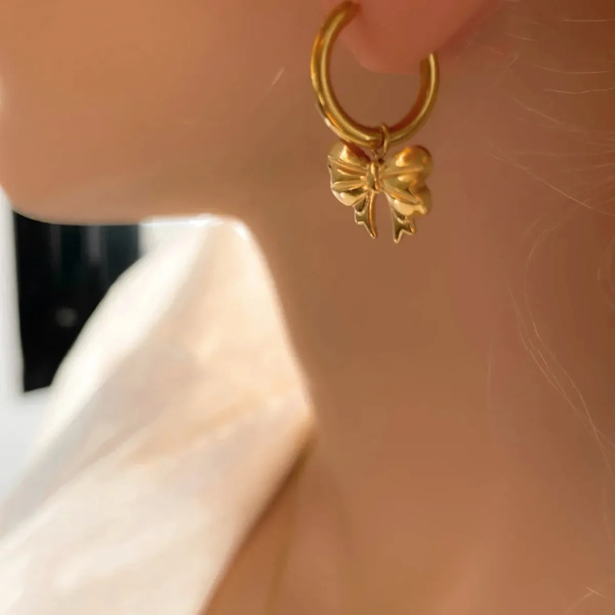 18K Gold-Plated Stainless Steel Bow Earrings Gold One Size OutfitFlow