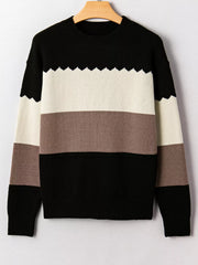 Color Block Crew Neck Drop Shoulder Sweater OutfitFlow