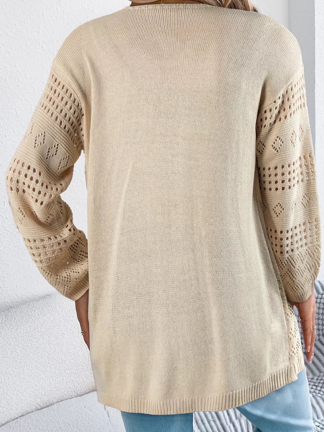 Hollowed Knit Open Front Cardigan OutfitFlow