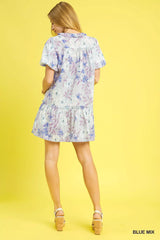 Umgee Floral Ruffled Puff Sleeve Mini Dress Trendsi