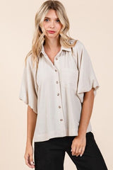 Mittoshop Airflow Short Bubble Sleeve Button Down Shirt OutfitFlow