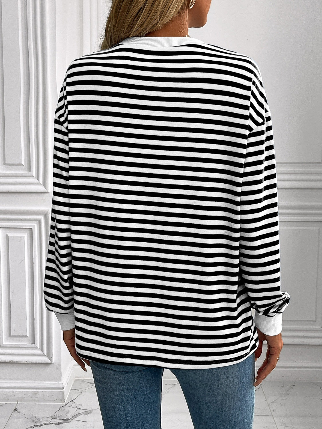 Outfit Flow - Ivy Lane Striped Round Neck Long Sleeve Sweatshirt