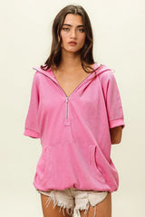 BiBi Vintage Washed Waffle Thermal Hoodie PINK OutfitFlow