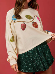 Christmas Holiday Lights Sequin Embellished Sweatshirt OutfitFlow