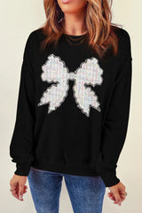 Outfit Flow - Contrast Bow Round Neck Long Sleeve Sweatshirt