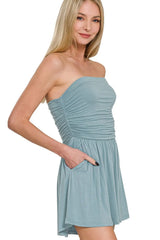 Zenana Double Layered Strapless Tube Top Romper OutfitFlow