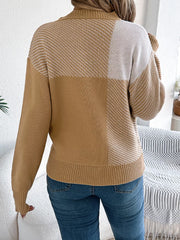 Color Block Striped Round Neck Sweater OutfitFlow