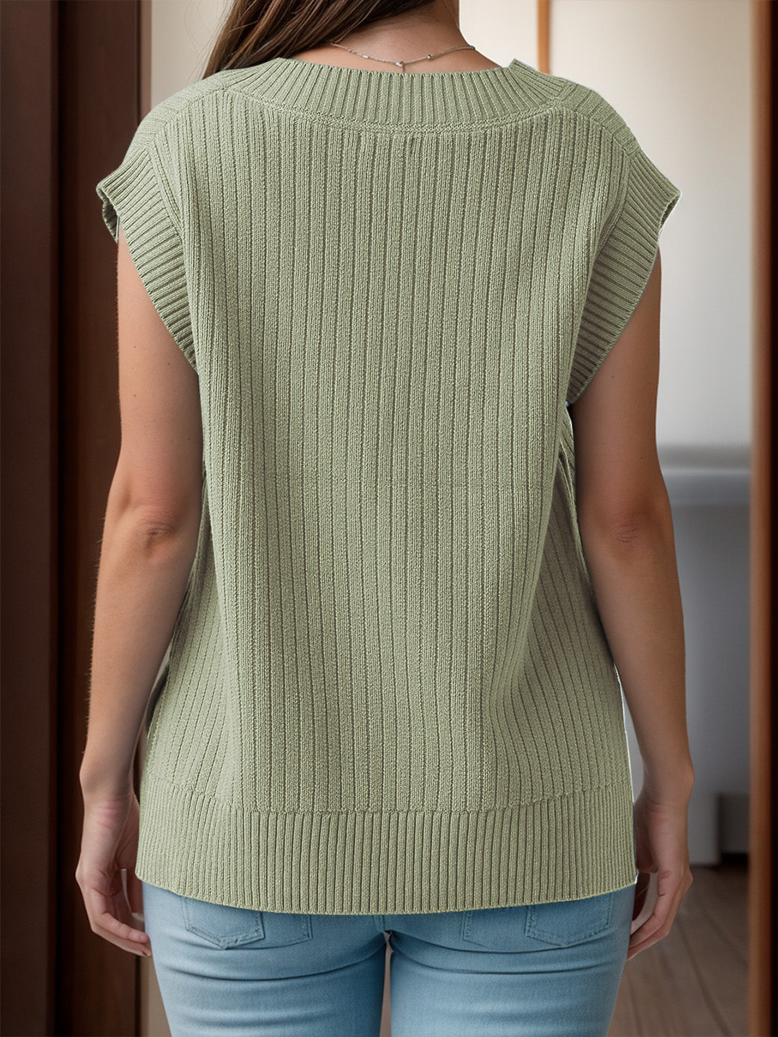 V-Neck Cap Sleeve Knit Vest