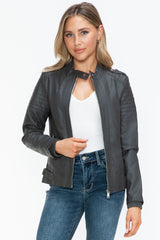 Outfit Flow - Snobbish PU Leather Biker Jacket with Side Zip Pockets