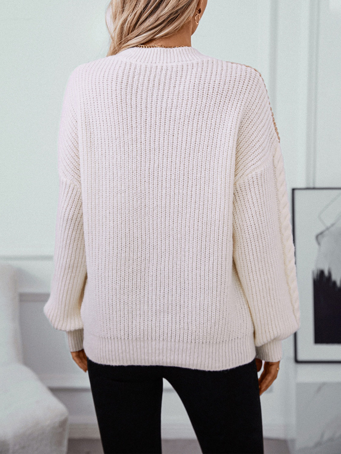 Contrast Round Neck Long Sleeve Sweater