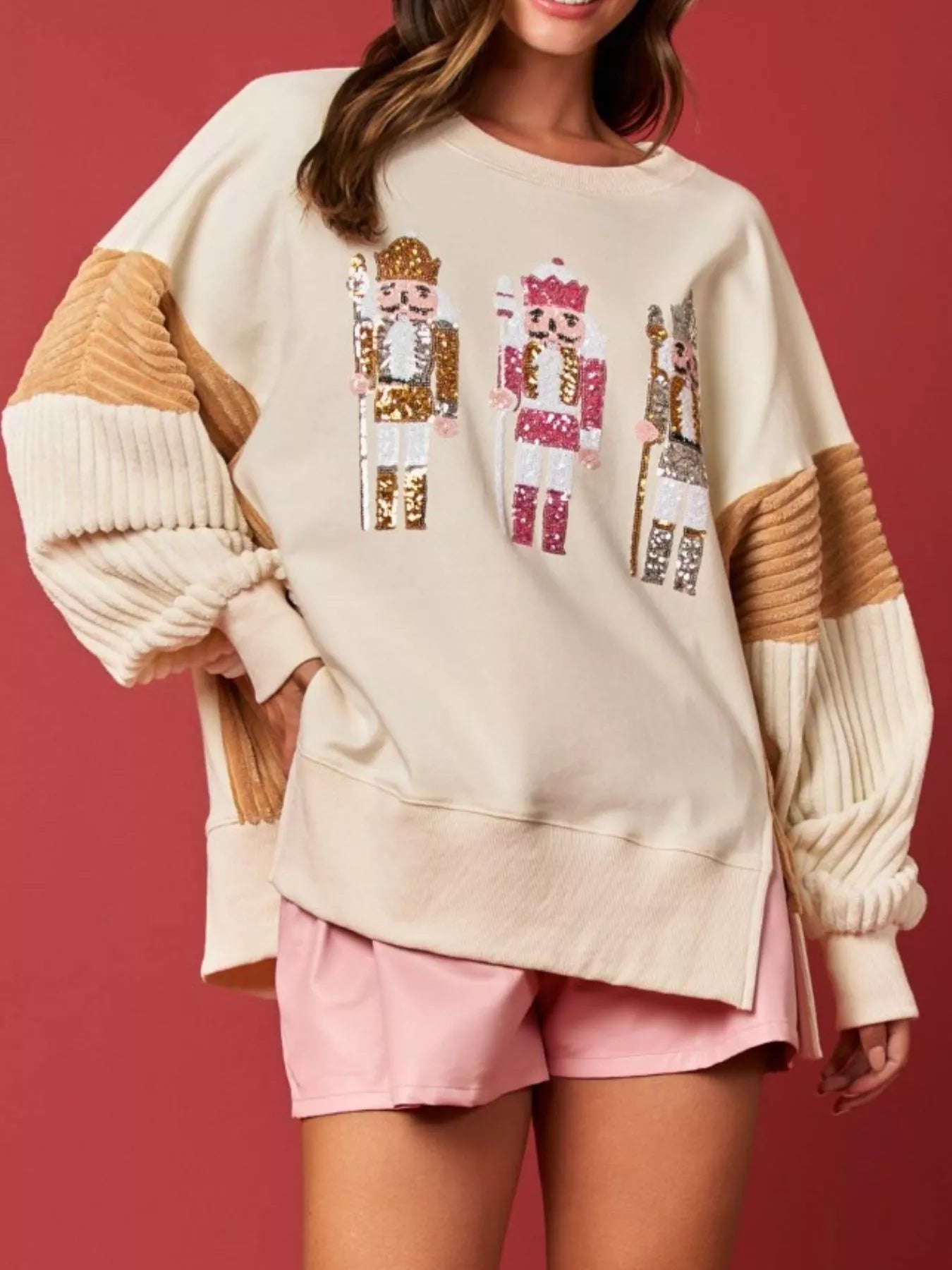 Nutcracker Long Sleeve Sweatshirt with Side Slit OutfitFlow
