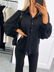 Polka Dot Button Down Shirt Black OutfitFlow