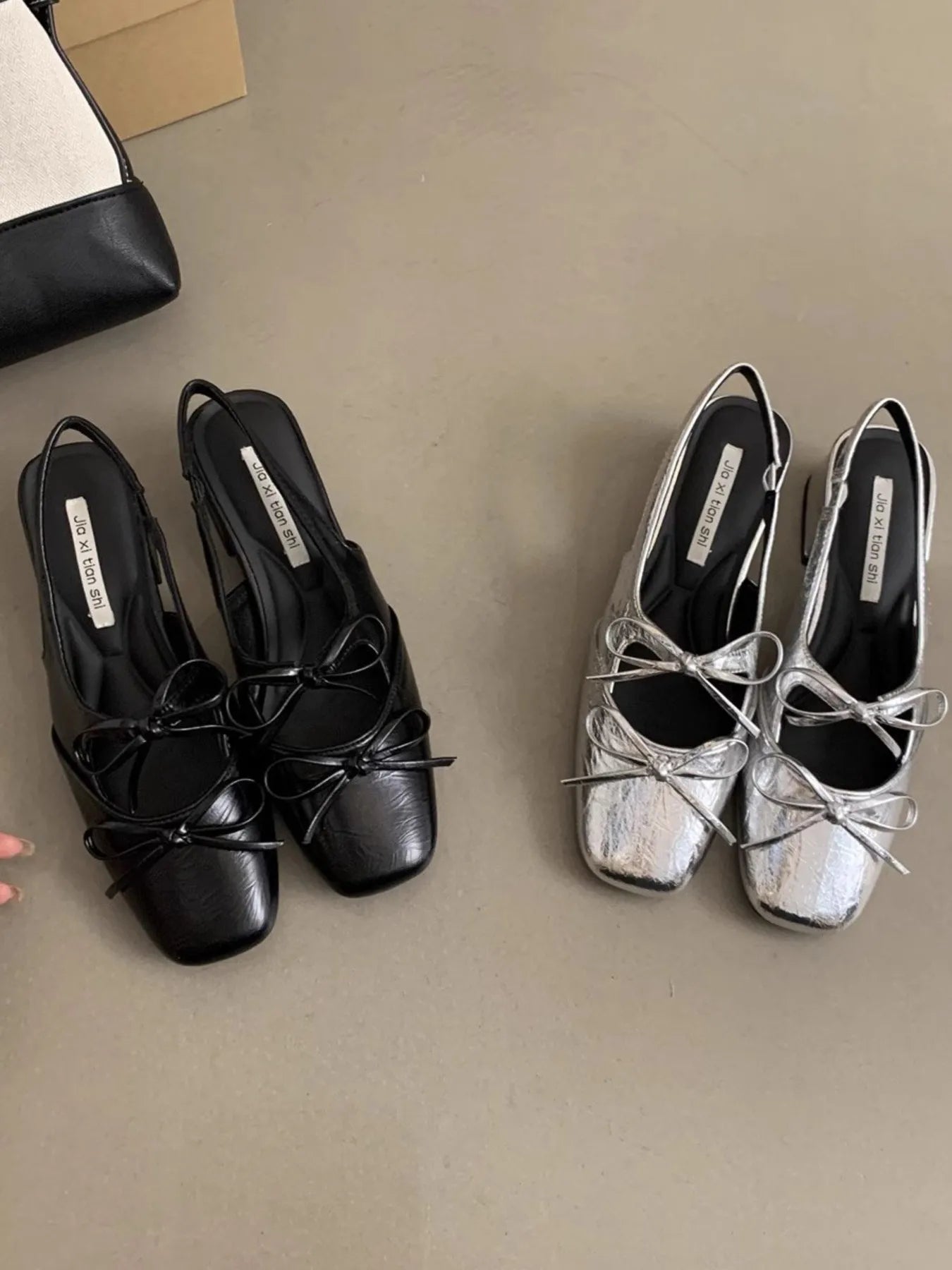 Square Toe Bow-Tie Slingback Ballet Shoes OutfitFlow