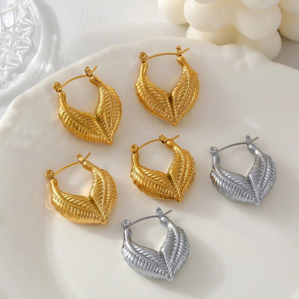 Titanium Steel Leaf Shape Earrings OutfitFlow
