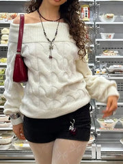 Cable Knit Off-Shoulder Sweater Trendsi