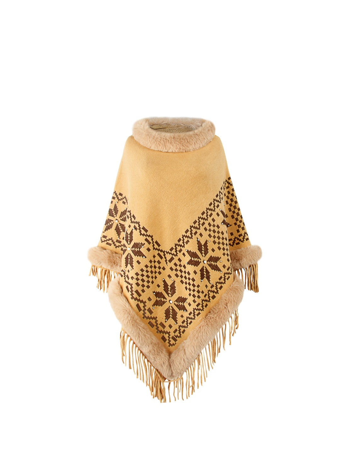 Fringe Geometric Cape Sleeve Poncho