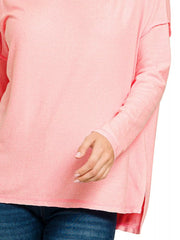 Zenana Full Size Melange Hacci Exposed Seam Hi-low Tee Plus Size OutfitFlow