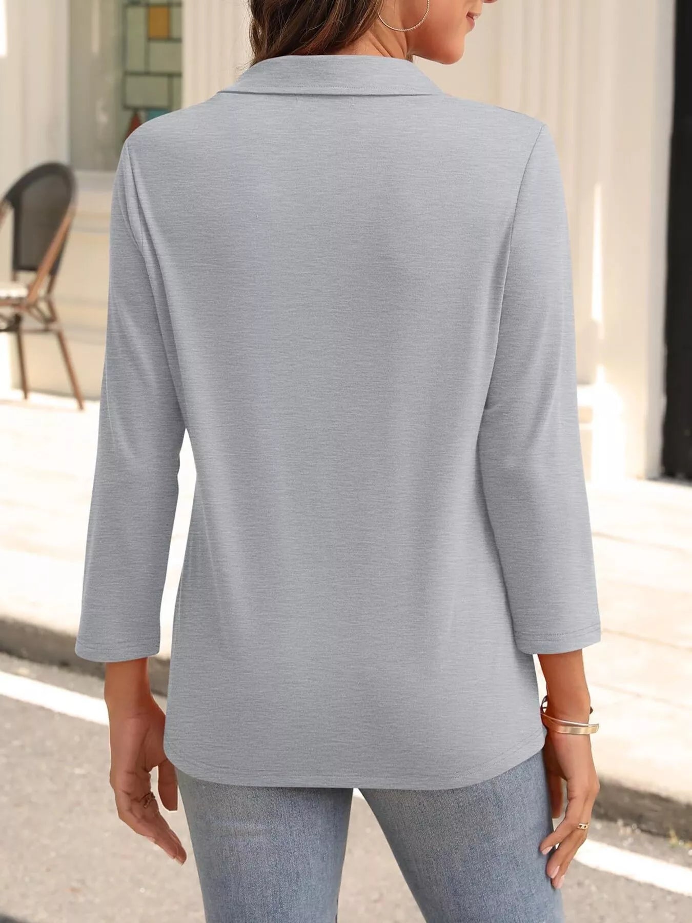 Johnny Collar Solid Color Top OutfitFlow