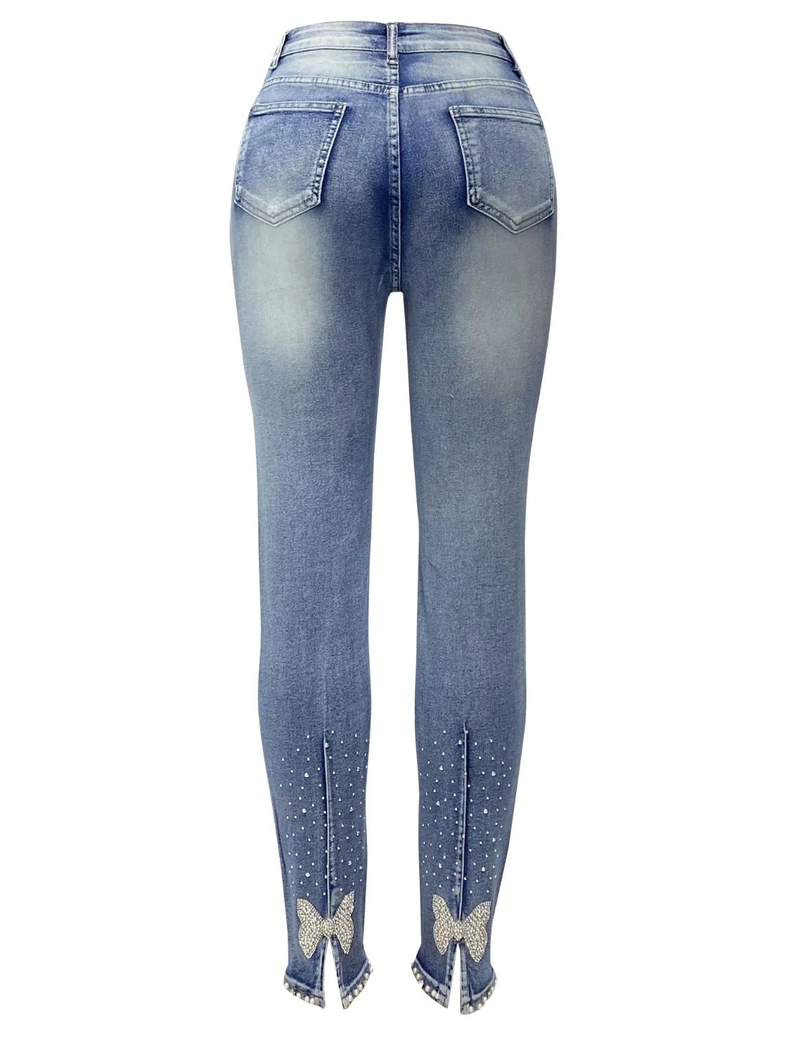 Rhinestone Butterfly Jeans with Pockets OutfitFlow