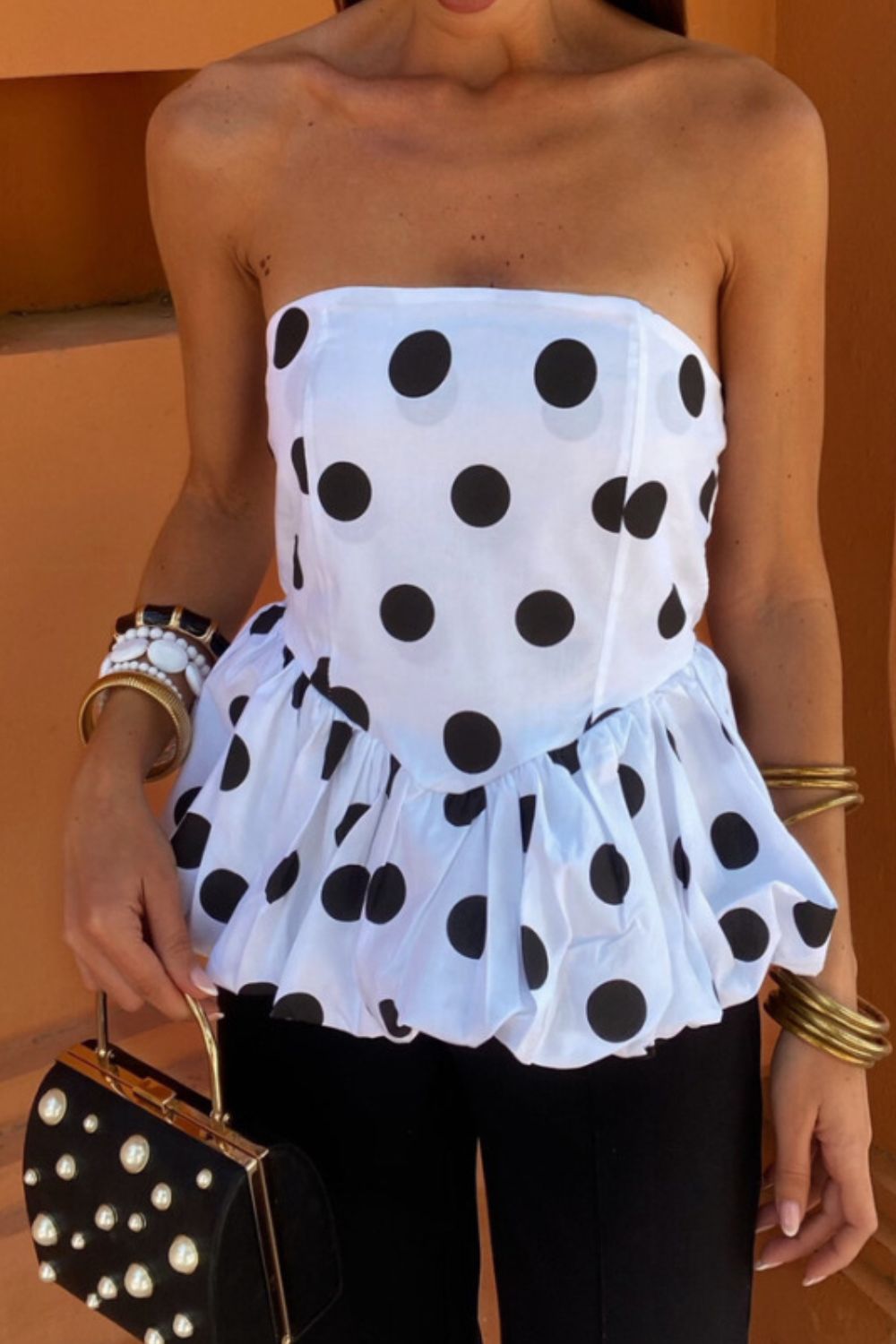 Smocked Back Bubble Hem Tube Top OutfitFlow