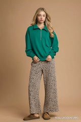 Umgee Half Zip Drop Shoulder Sweatshirt OutfitFlow