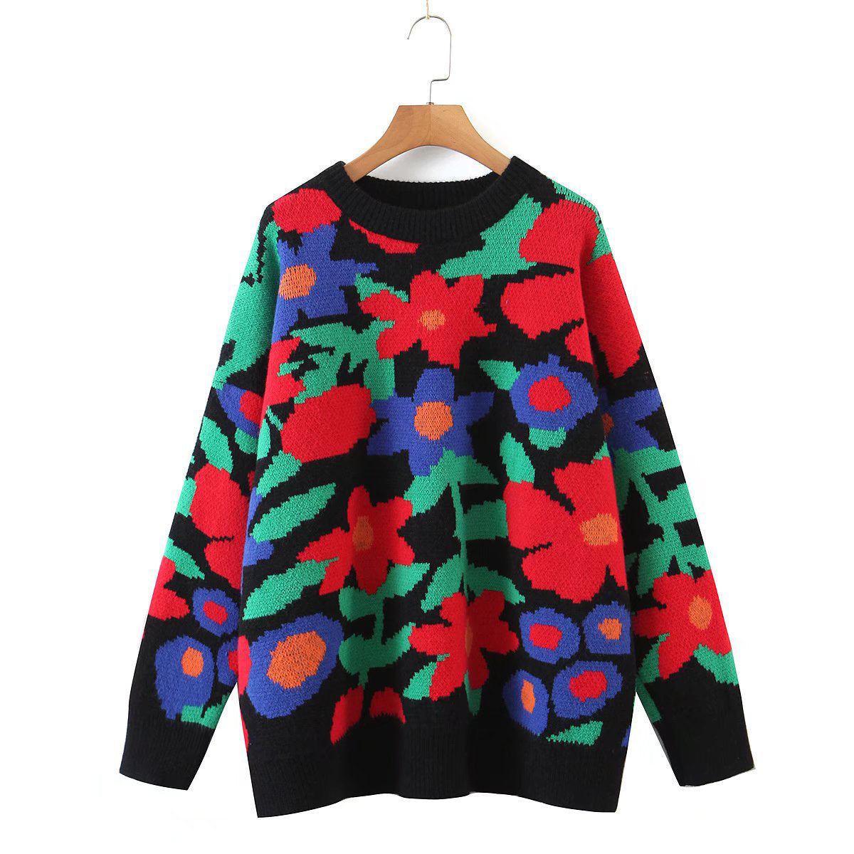 Floral Round Neck Drop Shoulder Sweater