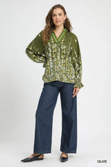 Umgee Floral Vine Print Blouse with Balloon Sleeves Trendsi