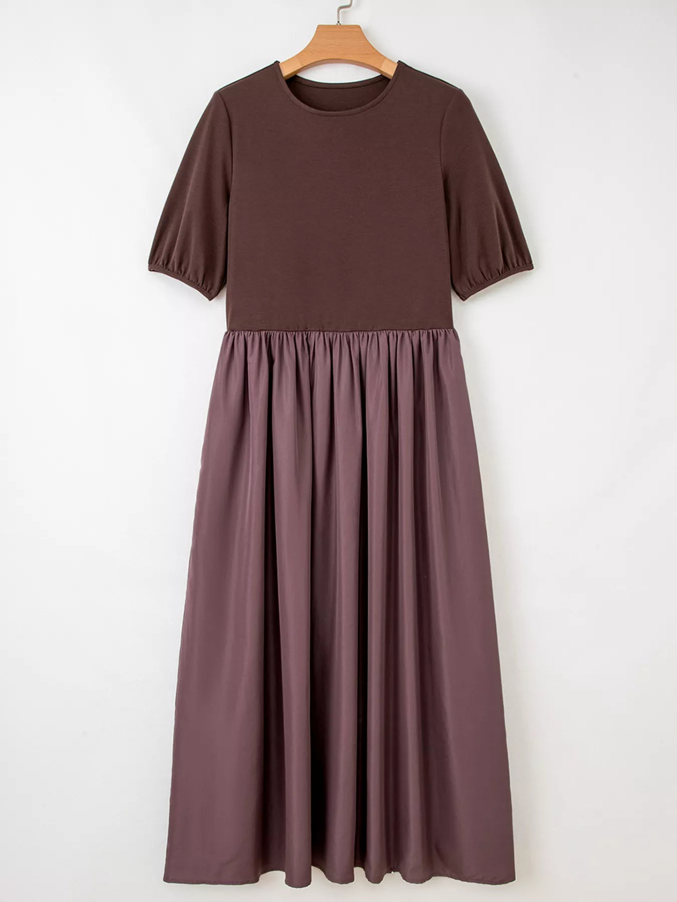 Short Sleeve Knit Top Patchwork Pleated Dress OutfitFlow